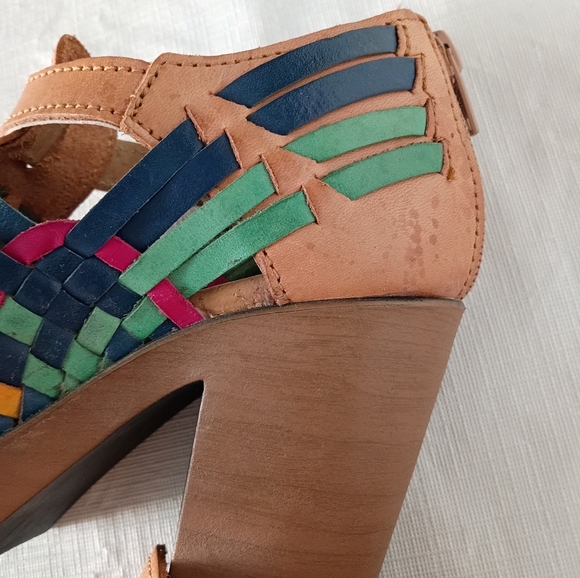 Huellas Mexicanas Leather Handmade Rainbow Block Heels Huarache Sandals  Size 7 - Picture 8 of 15